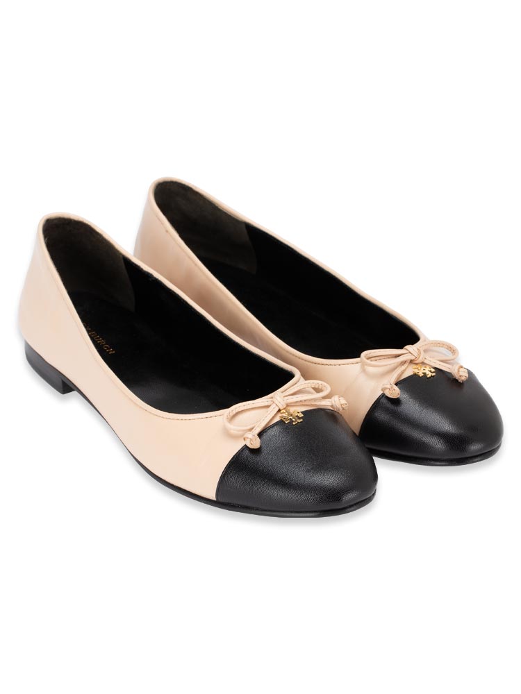 Cap Toe Leather Ballet Flats Rose Pink Perfect Black Sz 7.5