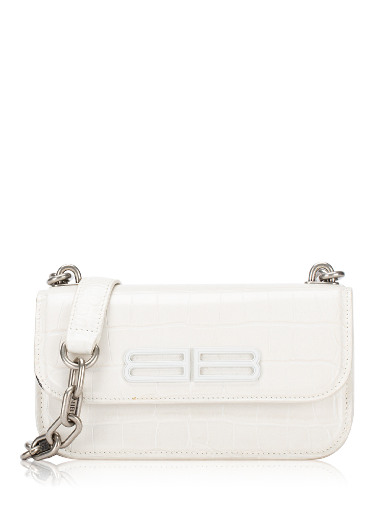 Supple Calfskin Croco Effect Gossip XS Chain Bag White