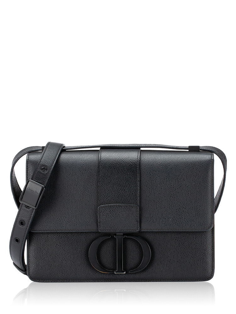 Ultra Matte Grained Calfskin 30 Montaigne Flap Bag Black