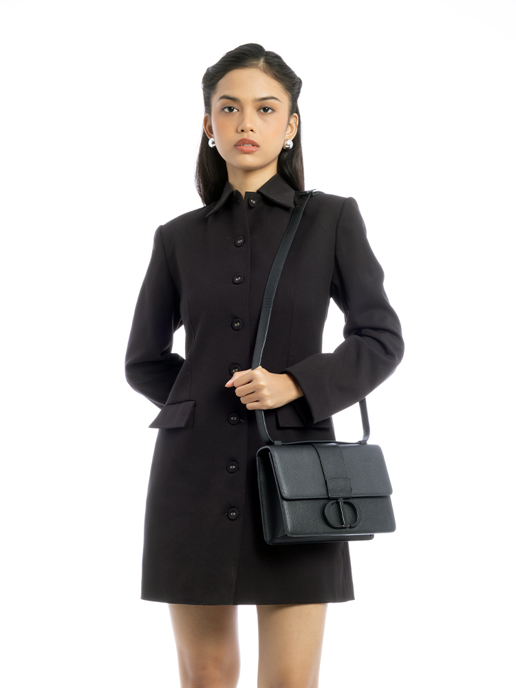 Ultra Matte Grained Calfskin 30 Montaigne Flap Bag Black