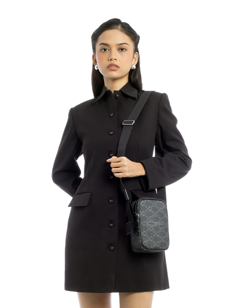 Coated Canvas Logo All Over Crossbody Black Dark Grey