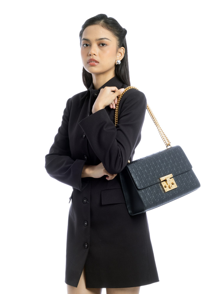 Guccissima Padlock Medium Shoulder Bag Black