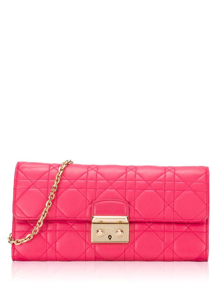 Lambskin Cannage Miss Dior Chain Wallet Pink