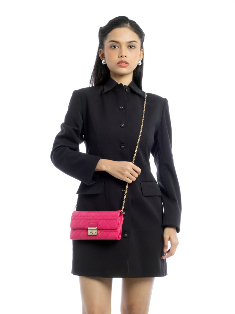 Lambskin Cannage Miss Dior Chain Wallet Pink