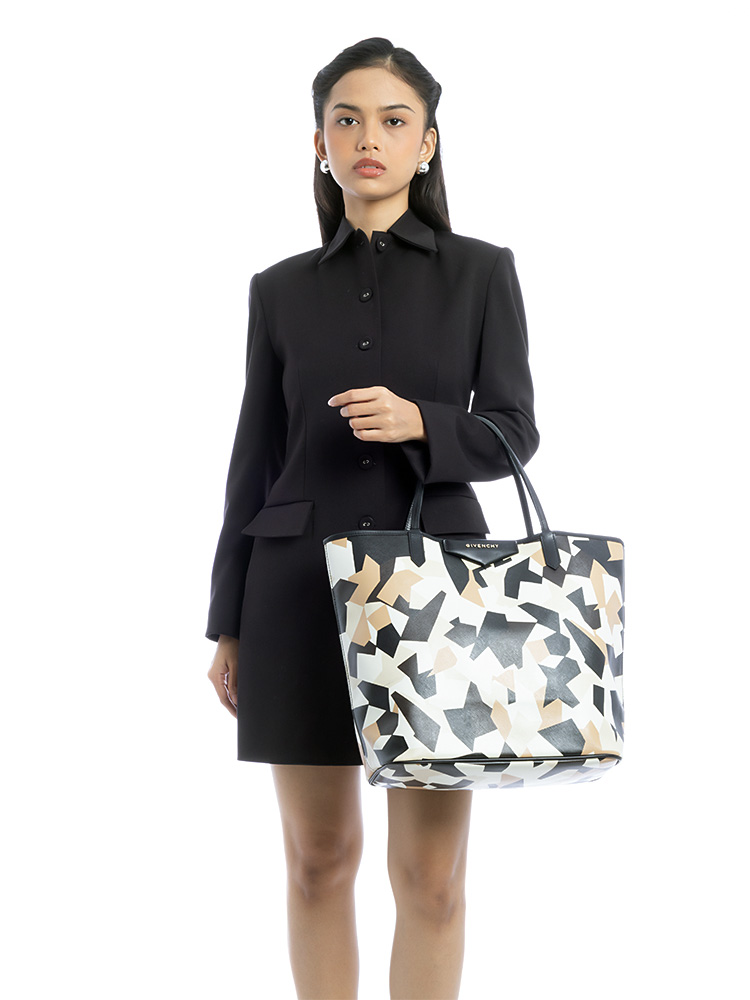 Coated Canvas Geometric Antigona Small Tote Black