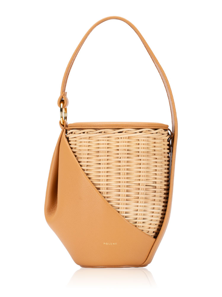 Textured Calfskin Yke Bucket Bag Neutrals