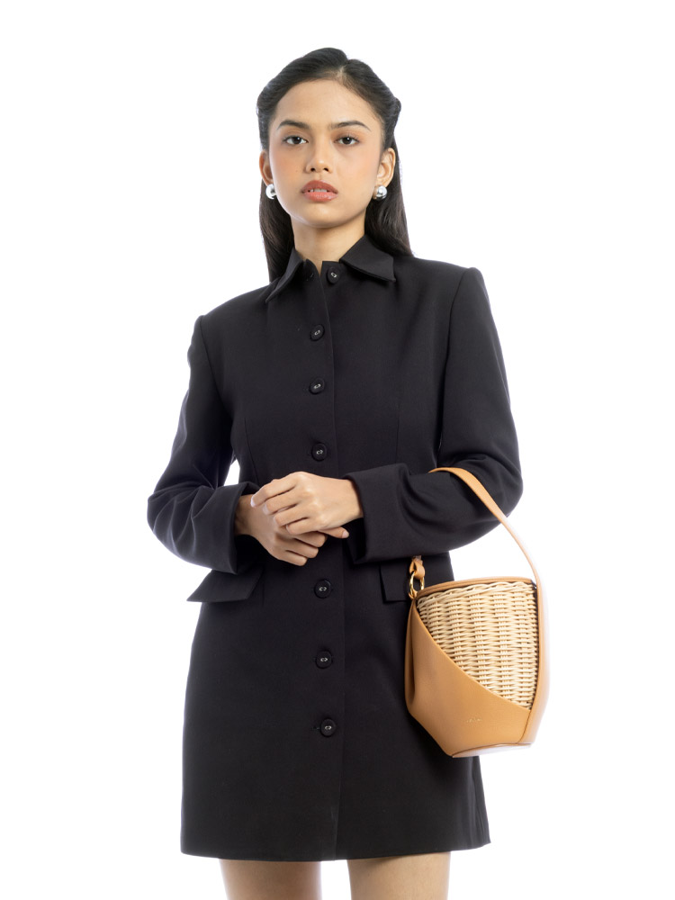 Textured Calfskin Yke Bucket Bag Neutrals