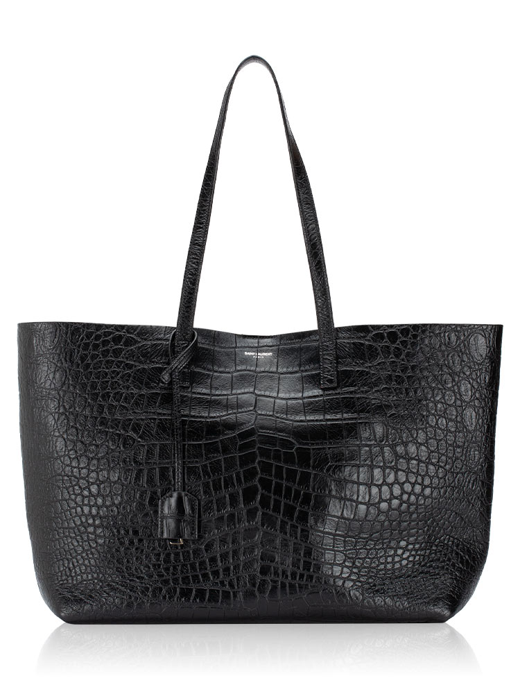 Croco Stamped Calfskin Large Shopper Black