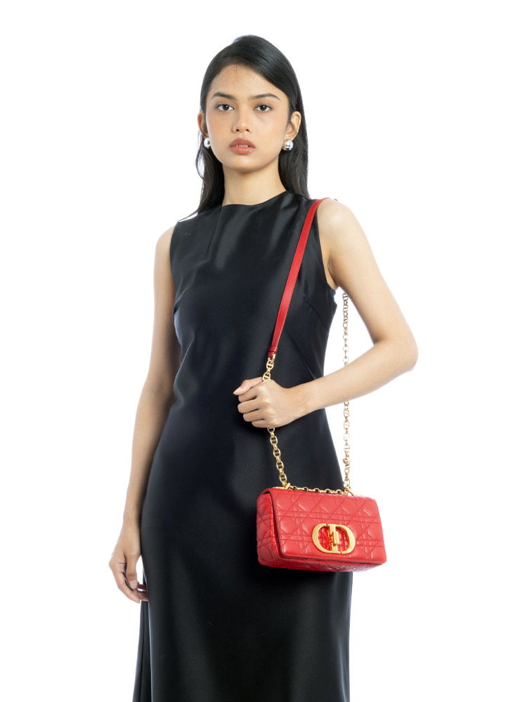 Calfskin Cannage Caro Small Shoulder Bag Red