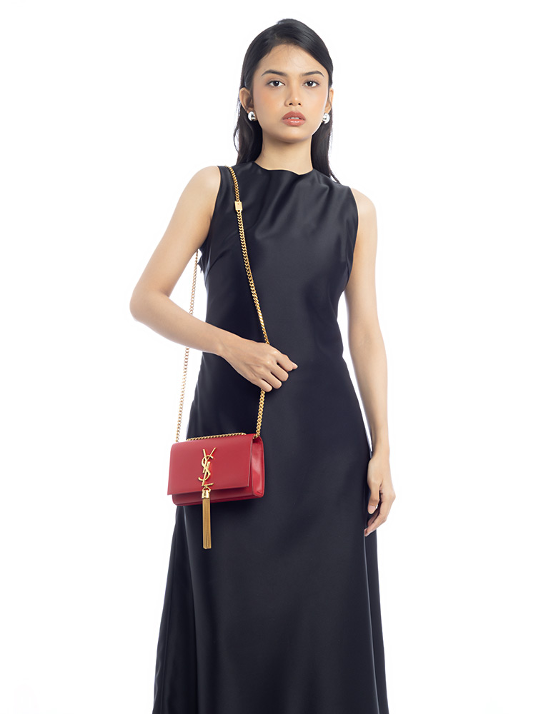 Calfskin Classic Monogram Kate Tassel Small Shoulder Bag Red