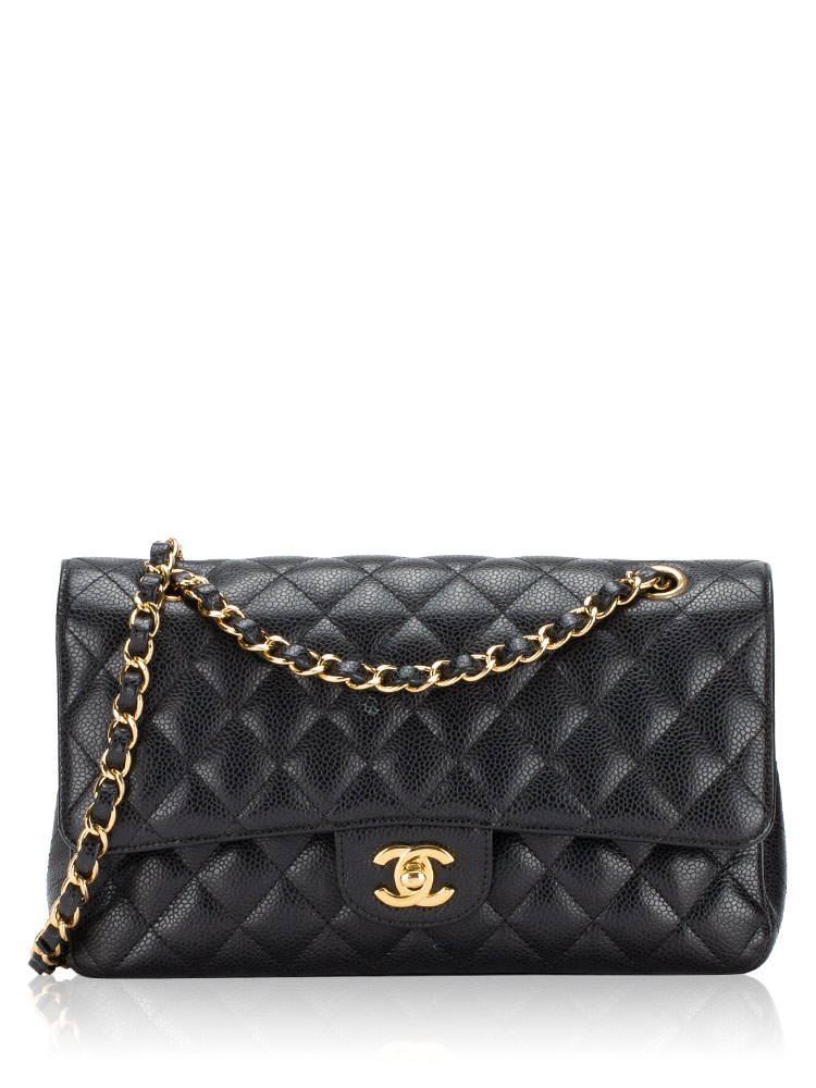 Caviar Classic Medium Double Flap Bag Black