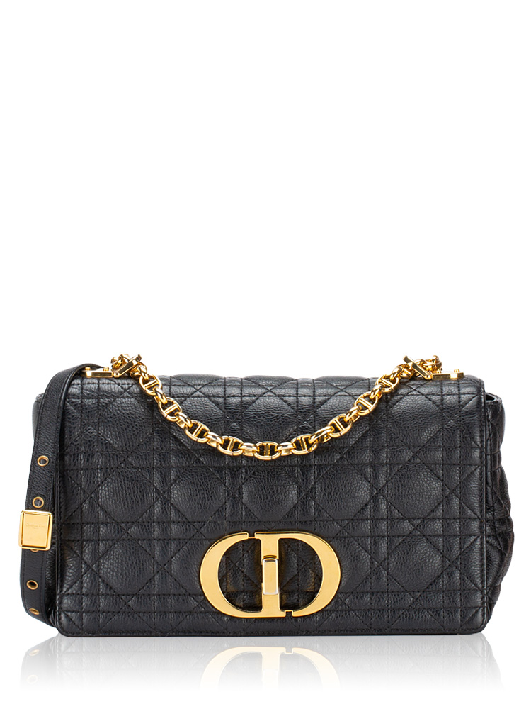 Supple Calfskin Cannage Caro Medium Shoulder Bag Black
