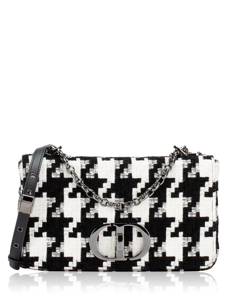 Macro Houndstooth Caro Medium Shoulder Bag Black White