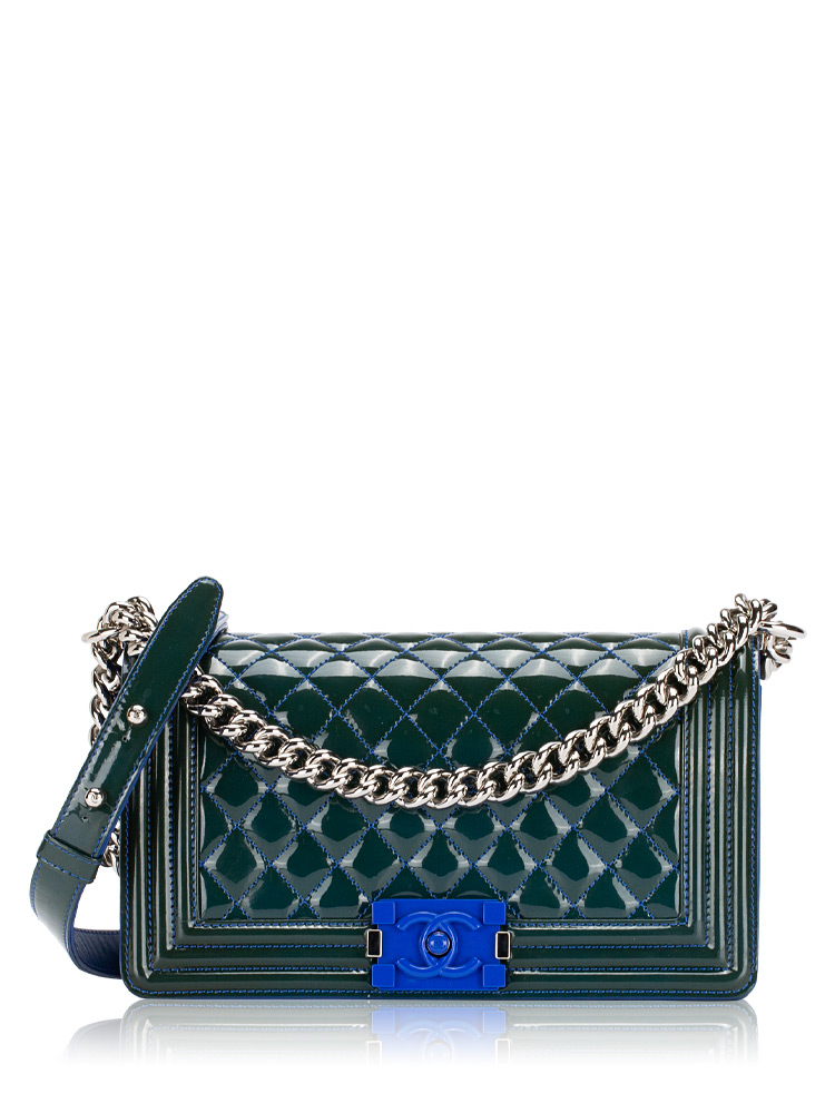 Patent Leather Plexiglass Boy Medium Flap Bag Blue