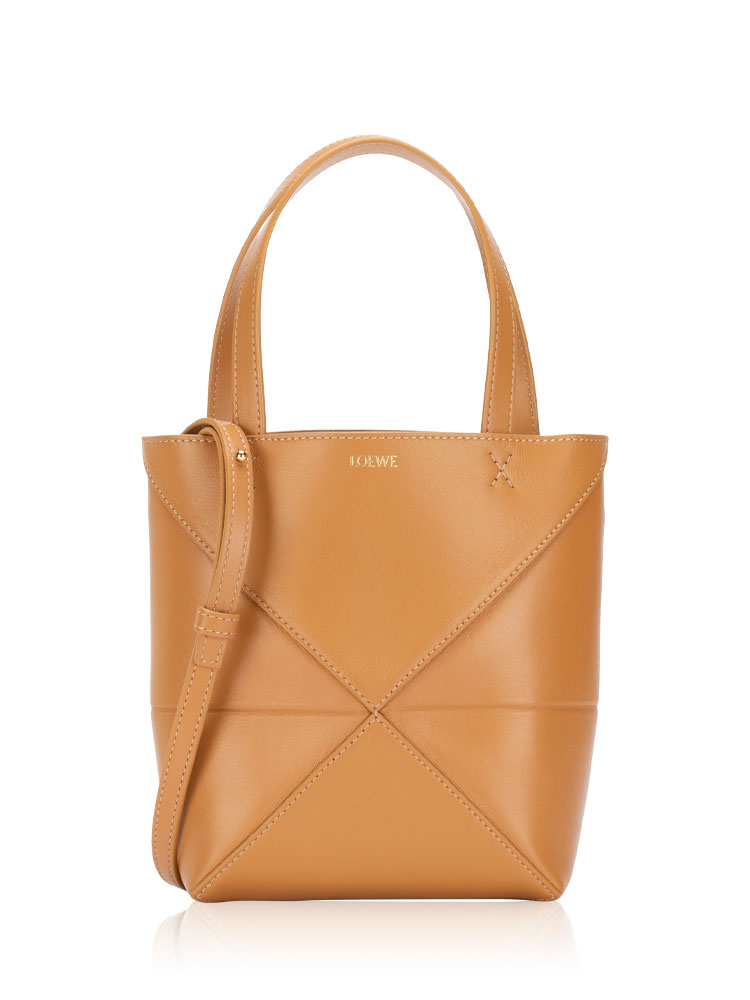 Shiny Calfskin Puzzle Fold Mini Tote Warm Desert