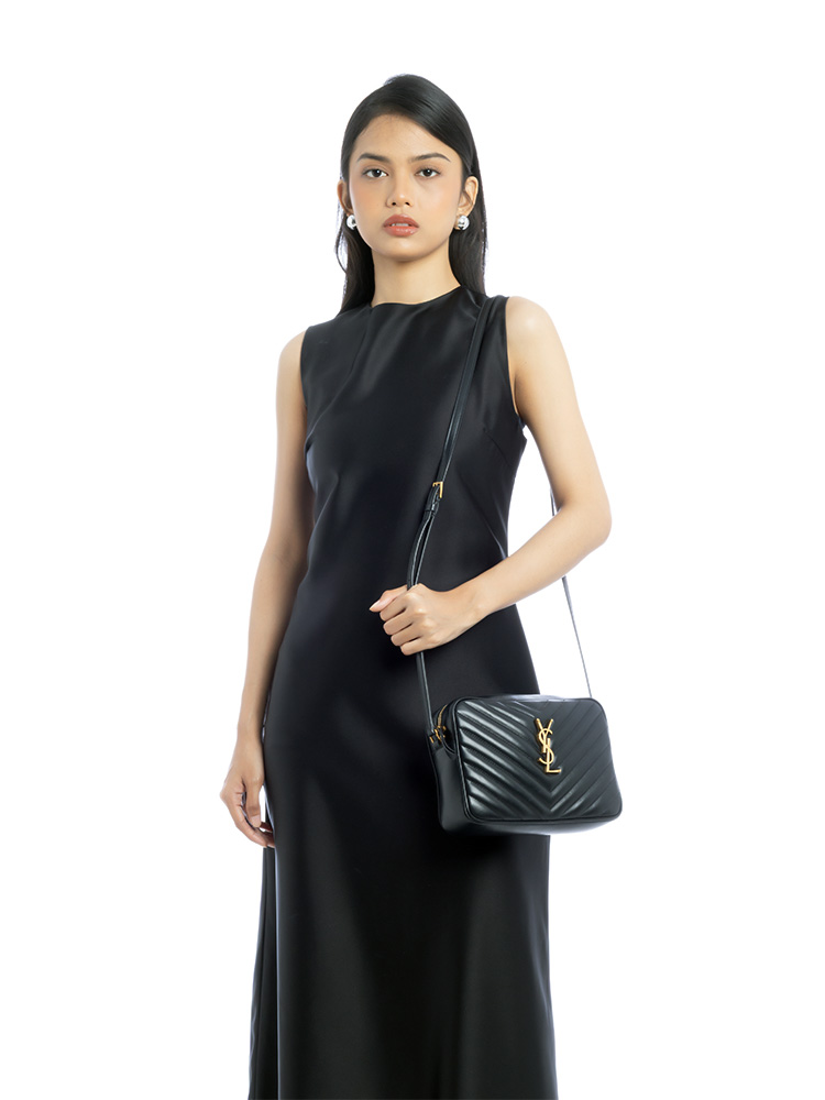 Calfskin Matelasse Monogram Lou Camera Bag Black