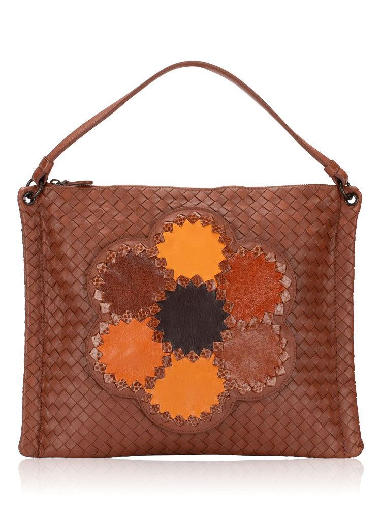 Nappa Intrecciato Patchwork Flower Hobo Brown