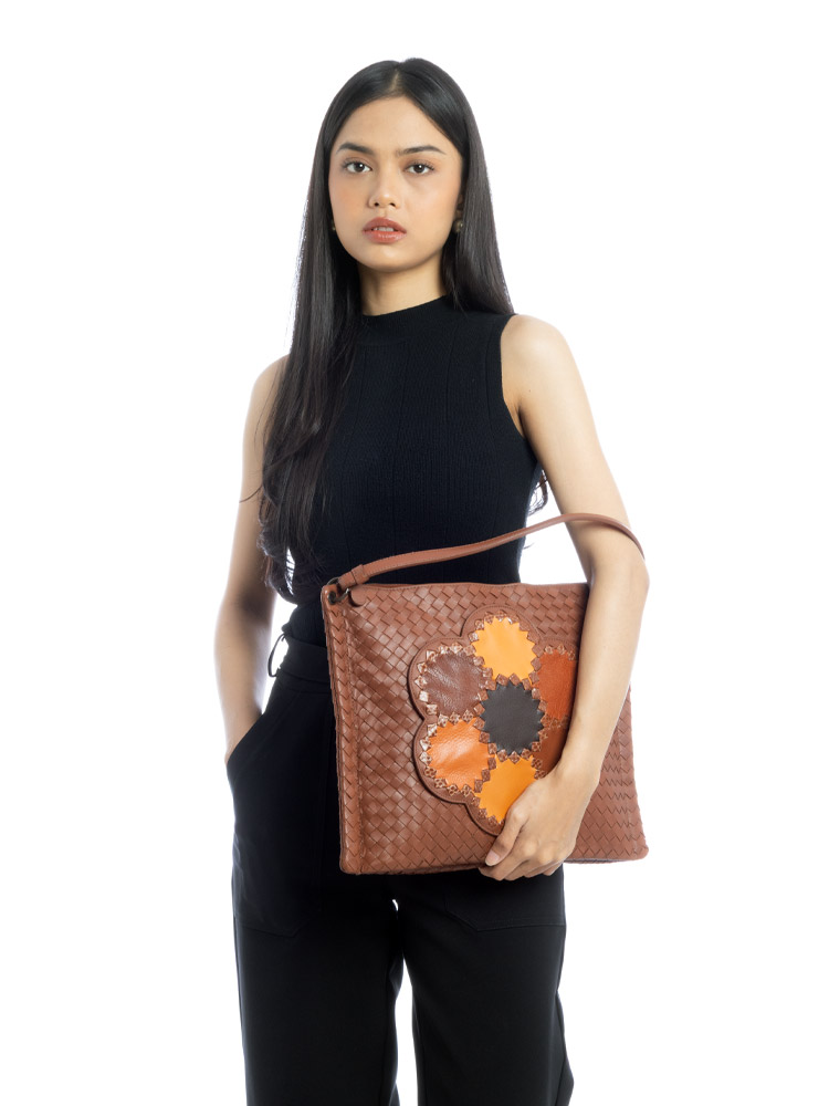 Nappa Intrecciato Patchwork Flower Hobo Brown