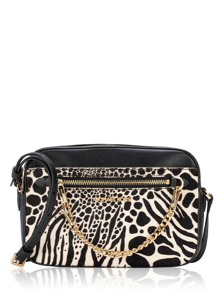 Jet Set Item Zebra Leather Large Crossbody Black