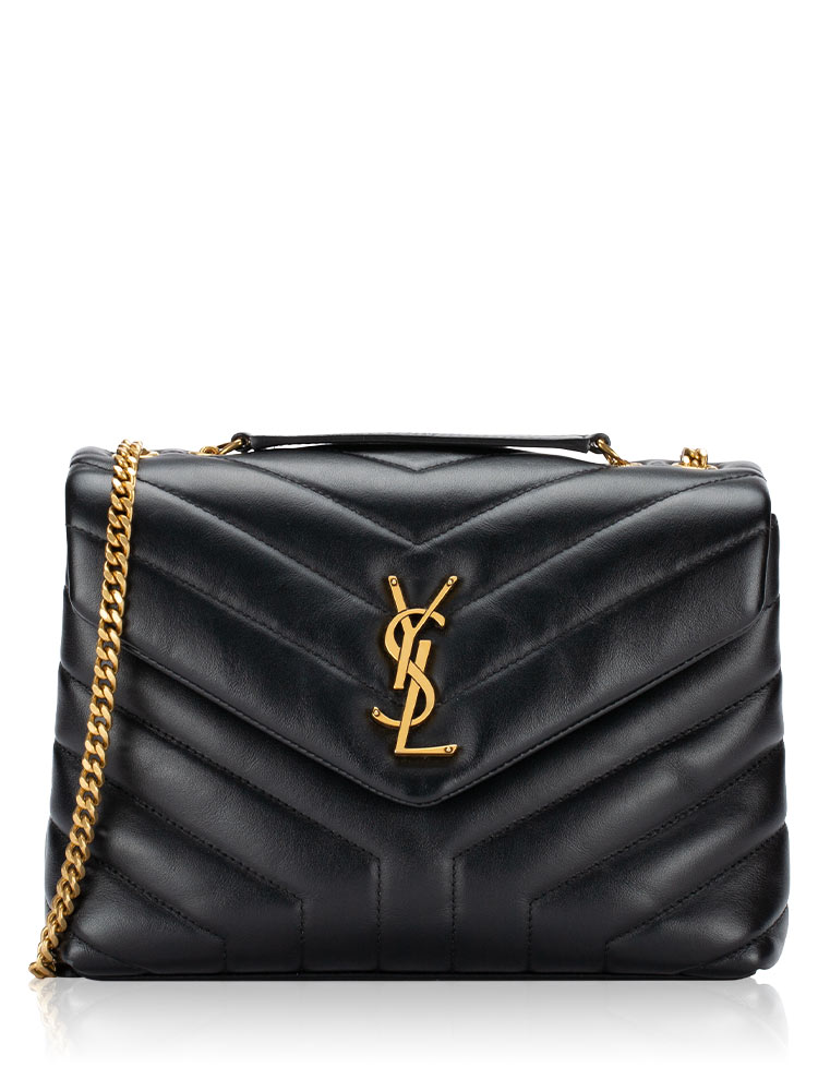 Calfskin Y Quilted Monogram Loulou Small Shoulder Bag Black