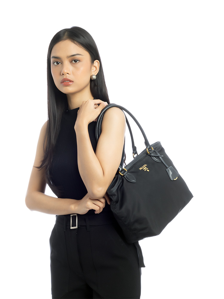1BG159 Tessuto Soft Calf Shopper Nero
