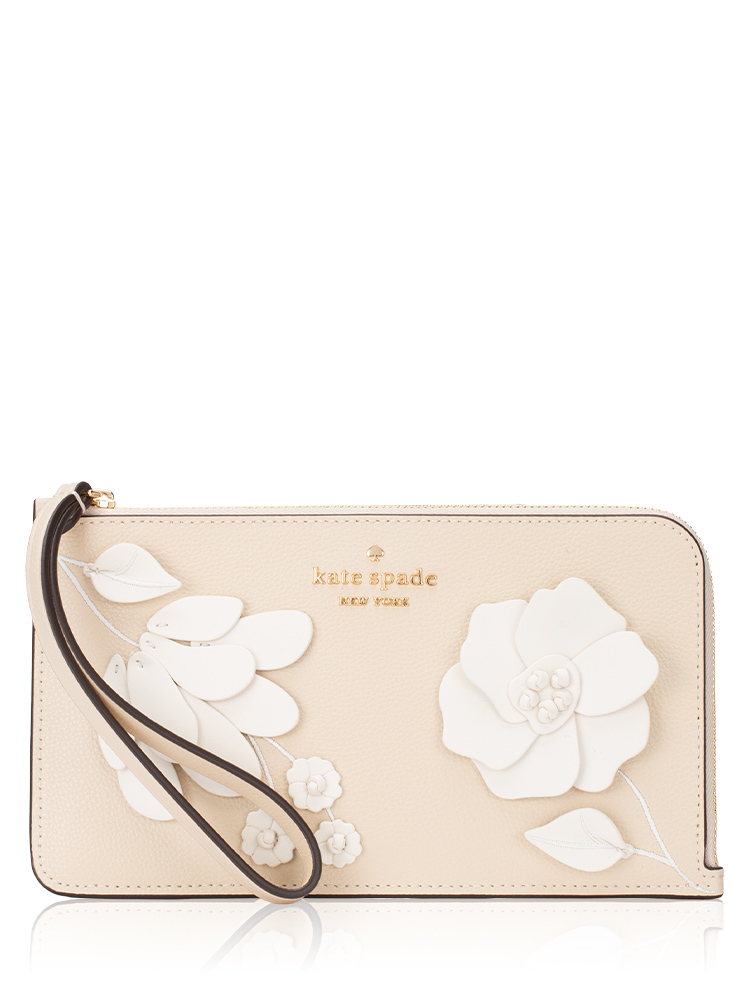 Lucy Floral Medium L-Zip Wristlet Milk Glass