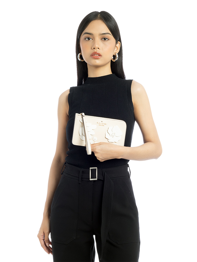 Lucy Floral Medium L-Zip Wristlet Milk Glass