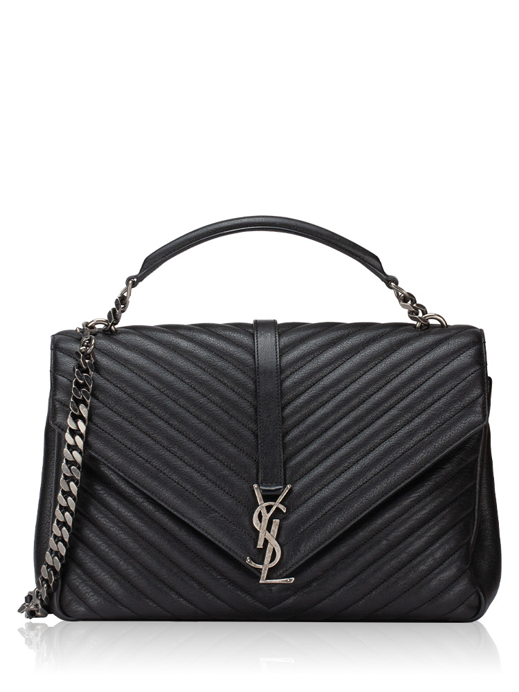 Sheepskin Matelasse Monogram College Large Satchel Black