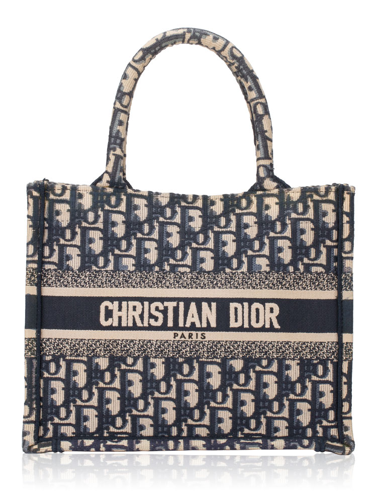 Oblique Embroidery Small Book Tote Blue