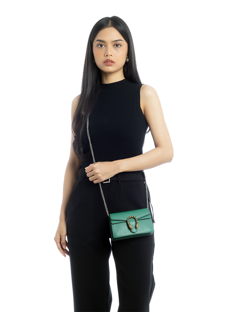 Calfskin Dionysus Super Mini Flap Shoulder Bag Emerald