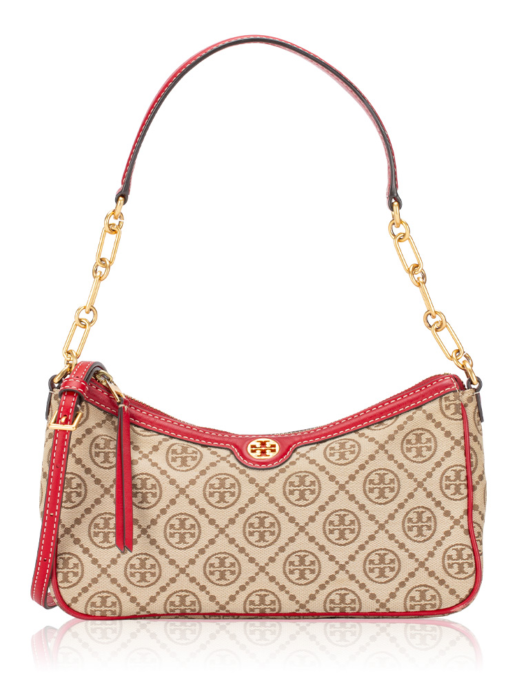 T Monogram Studio Shoulder Bag Beige Red