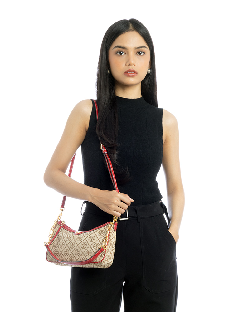 T Monogram Studio Shoulder Bag Beige Red