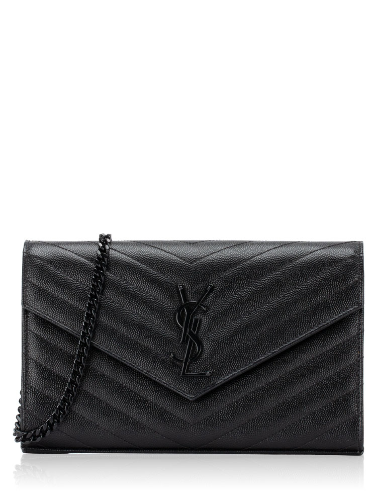 Grain De Poudre Matelasse Monogram 22cm Chain Wallet Black