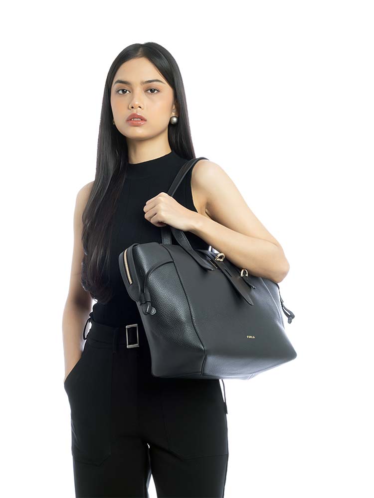 Leather Net Medium Tote Nero