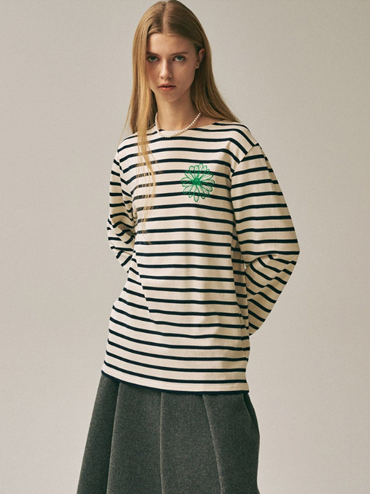Stripe Long Sleeve T-Shirt Ivory Green