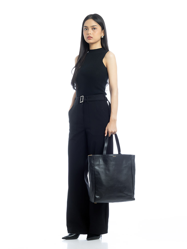 Calfskin Suede North South Reversible Tote Black