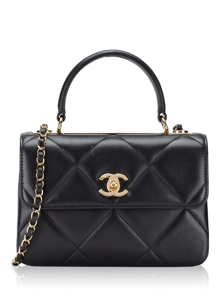 Lambskin Trendy CC Small Top Handle Bag Black