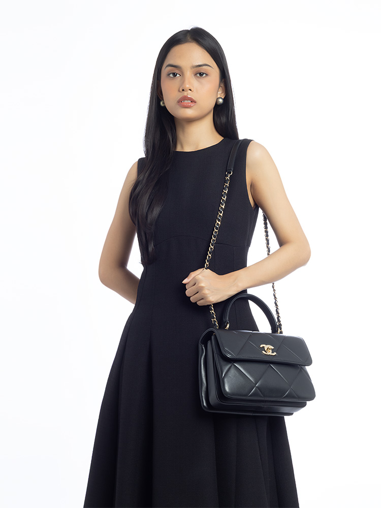 Lambskin Trendy CC Small Top Handle Bag Black
