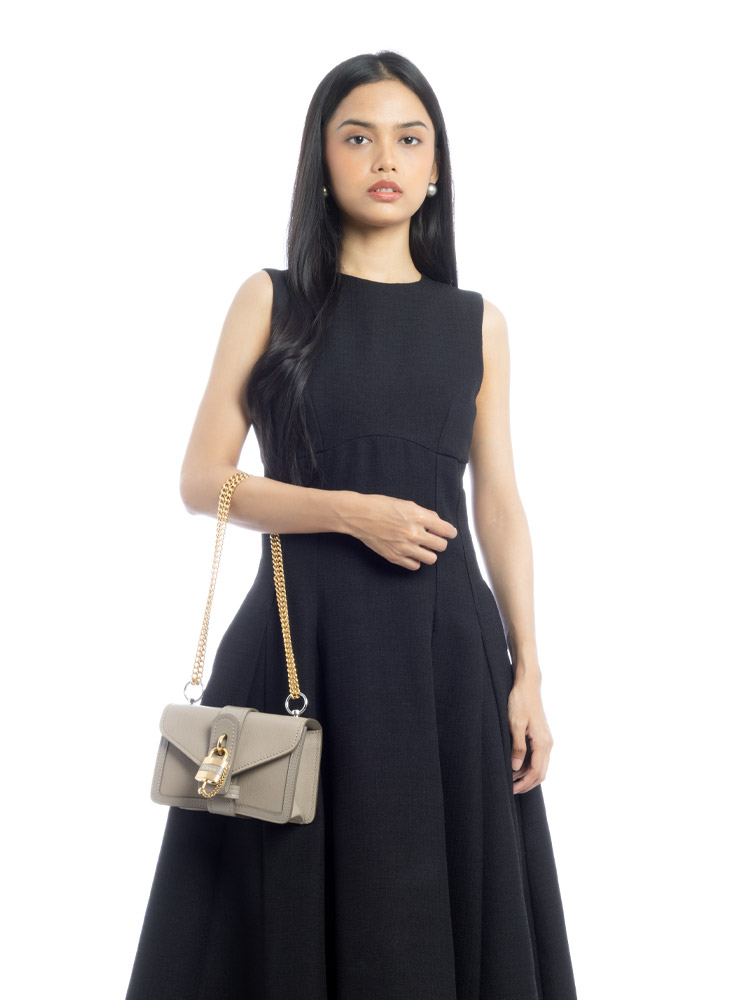 Goatskin Calfskin Aby Mini Chain Shoulder Bag Motty Grey