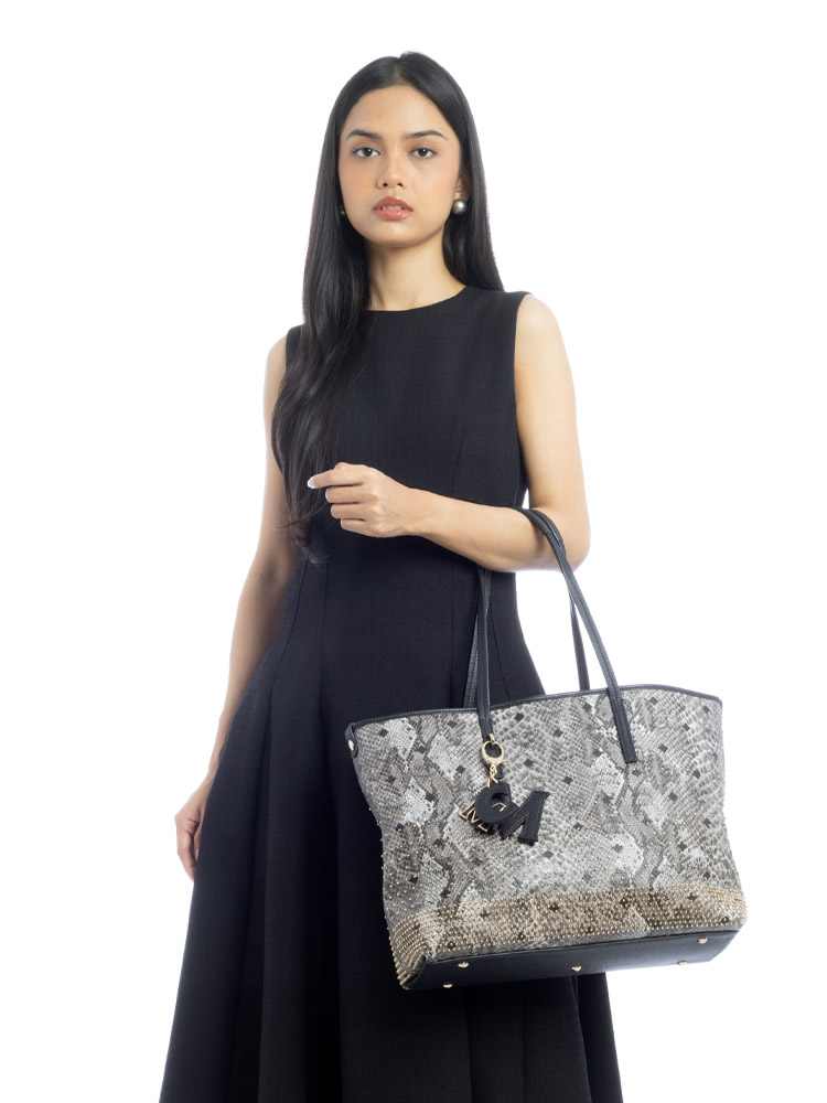 Visetos Snakeskin Embossed Medium Shopper Grey