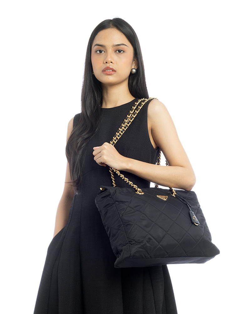 Re-nylon Impuntu Re-Edition 1995 Chaine Large Tote Nero