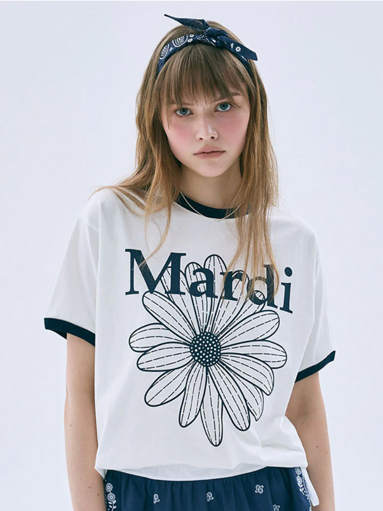 Flowermardi Ringer T-Shirt Ivory Navy
