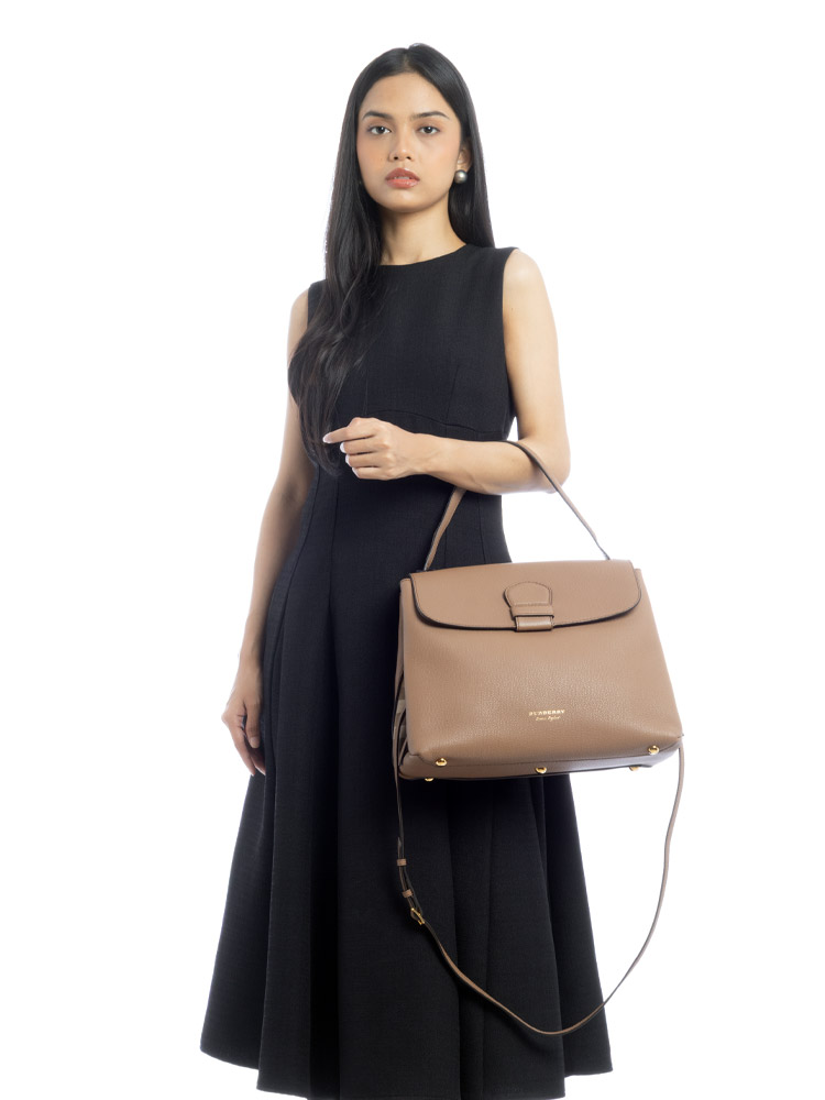 Calfskin House Check Camberley Medium Satchel Dark Sand