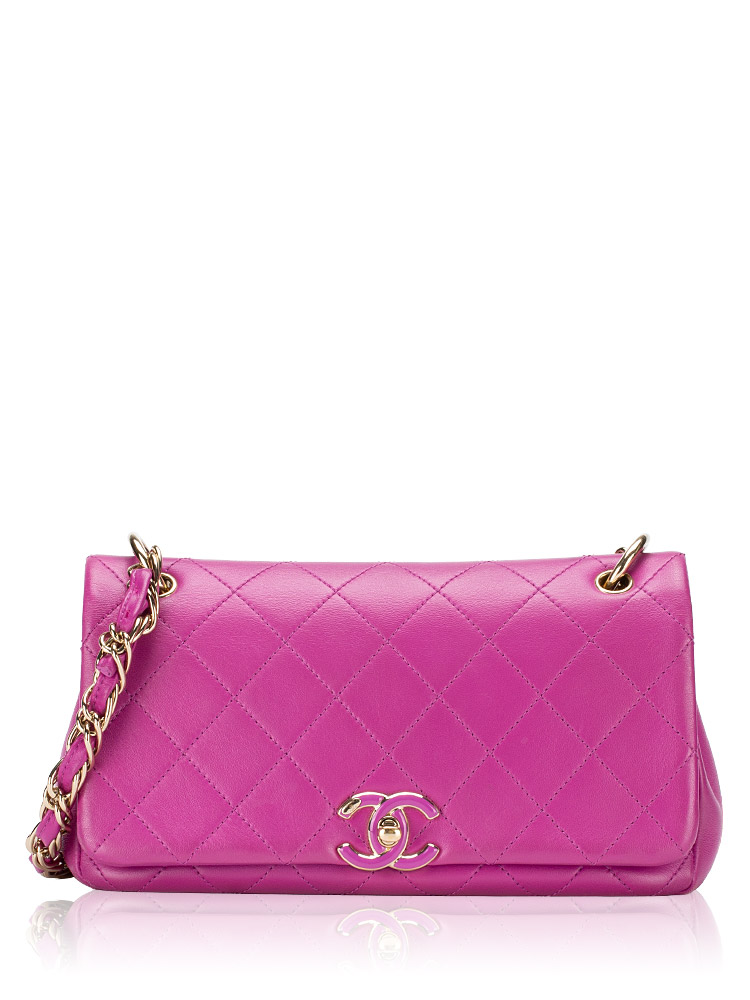 Lambskin Twist Chain Enamel CC Large Flap Bag Purple