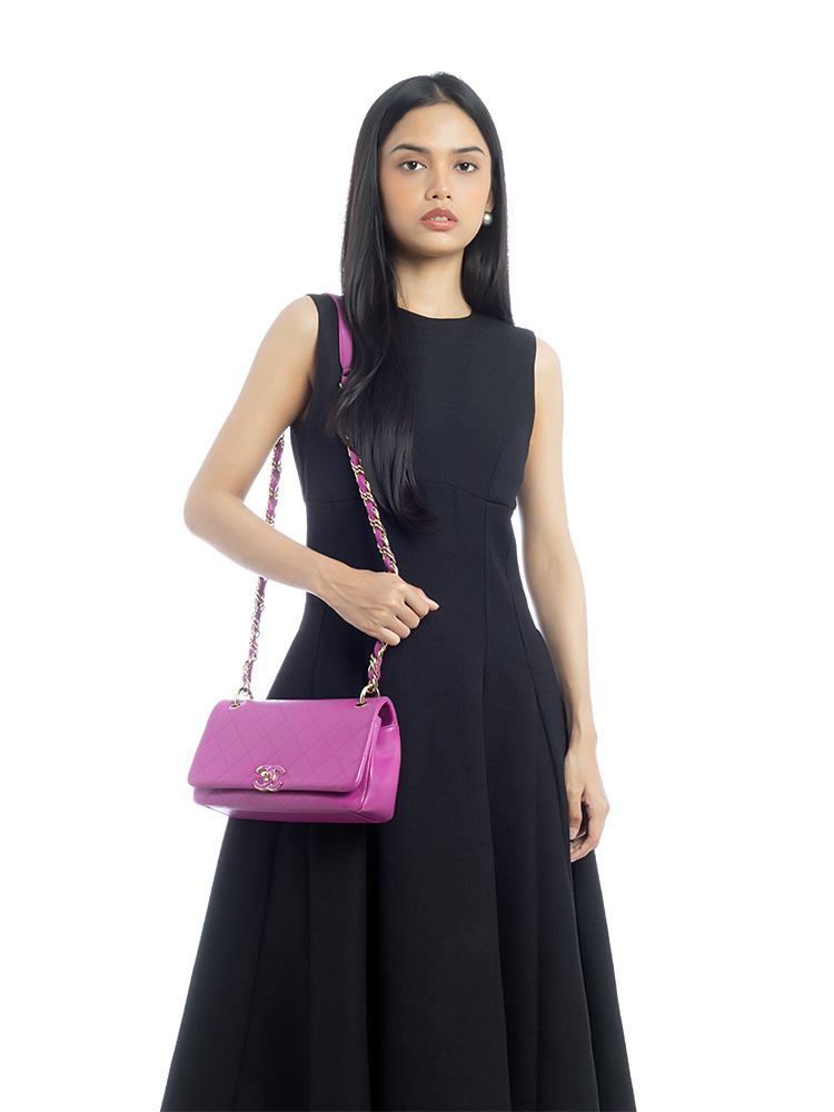 Lambskin Twist Chain Enamel CC Large Flap Bag Purple