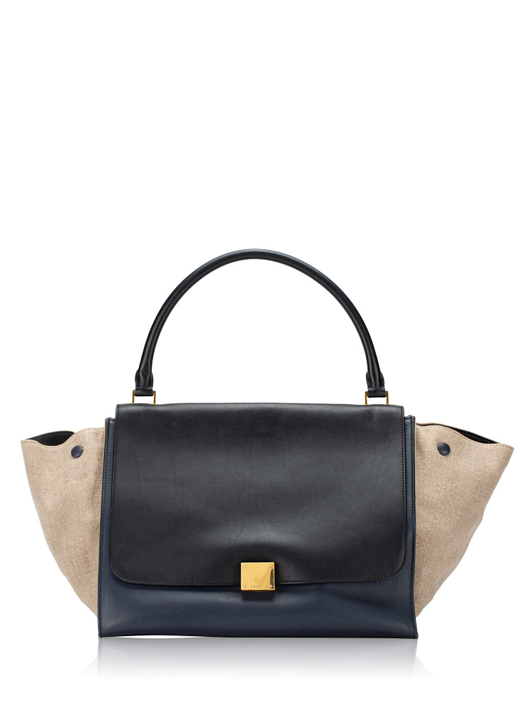 Calfskin Linen Large Trapeze Navy Blue