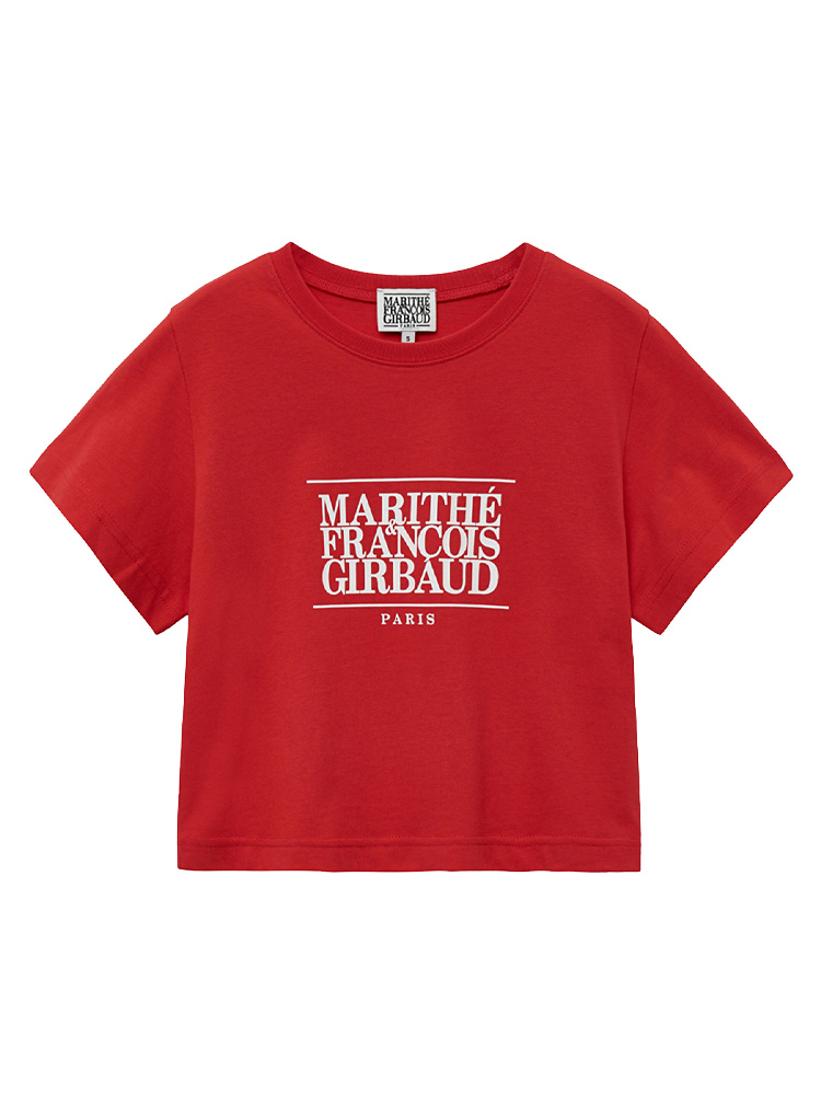 Classic Logo Crop Tee Wine White Sz M