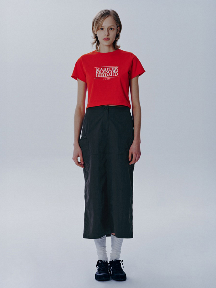 Classic Logo Crop Tee Wine White Sz M