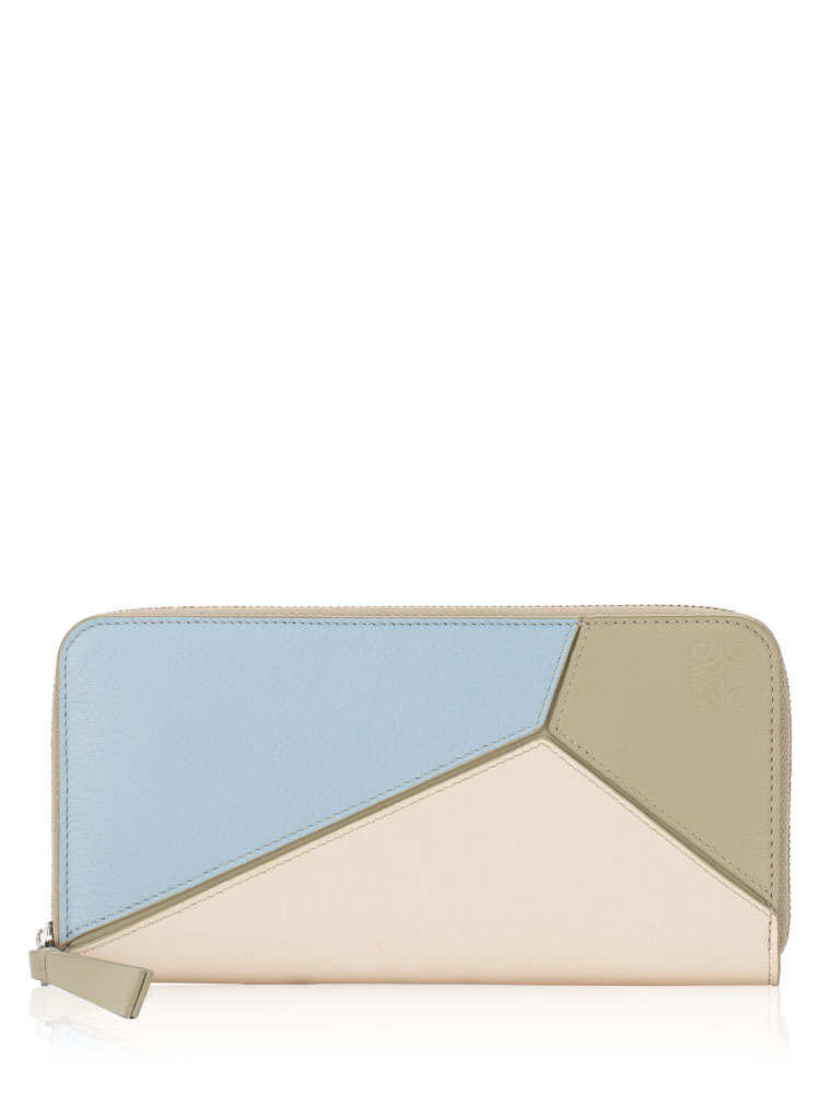 Calfskin Puzzle Colorblock Zip Wallet Sage Multicolor