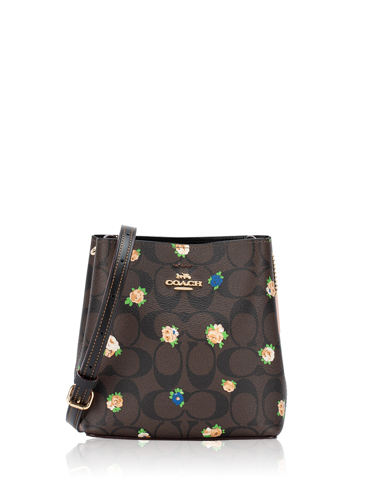 C7270 Signature Vintage Rose Town Mini Bucket Bag Brown Multi 